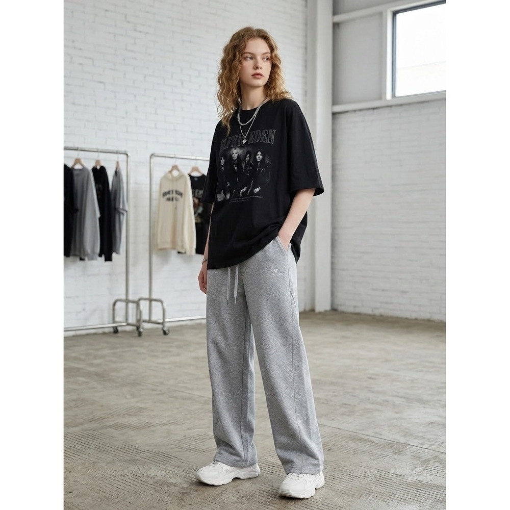 Aelfric Eden Unisex Wide Leg Sweatpants Gray Drawstring Joggers Size S